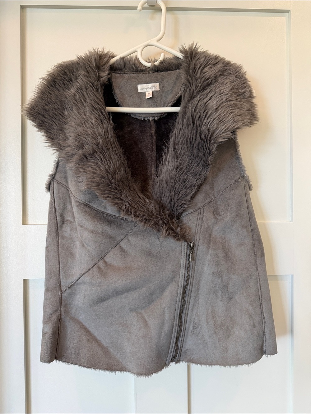 Charming Charlie Gray Faux Shearling Hooded Vest